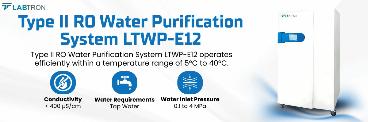 Type II RO Water Purification System LTWP-E12 | Conductivity: < 400 µS/cm | Water Requirements: Tap Water 