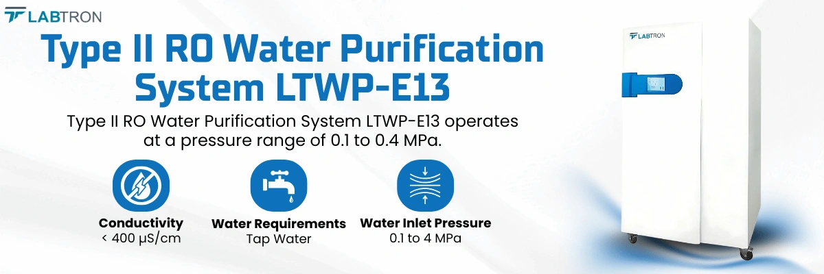 Type II RO Water Purification System LTWP-E13 | Conductivity: < 400 µS/cm | Water Requirements: Tap Water 