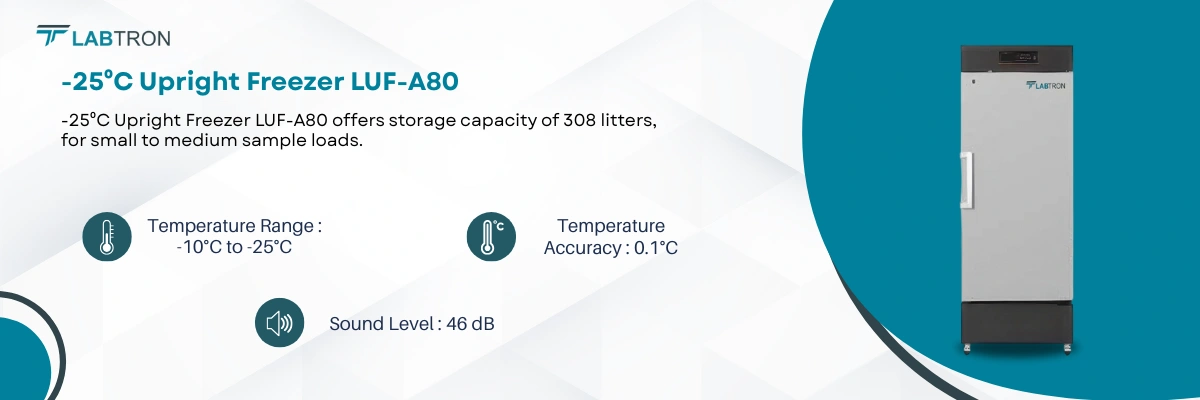 -25⁰C Upright Freezer LUF-A80 | Temperature Range--10°C to -25°C | Temperature Accuracy-0.1°C