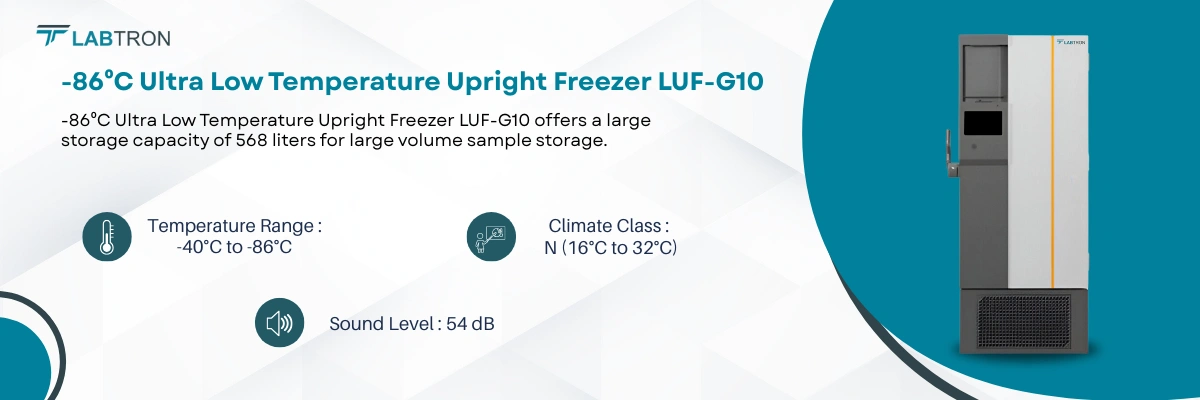 -86⁰C Ultra Low Temperature Upright Freezer LUF-G10 | Temperature Range--40°C to -86°C | Climate Class-N (16°C to 32°C) 