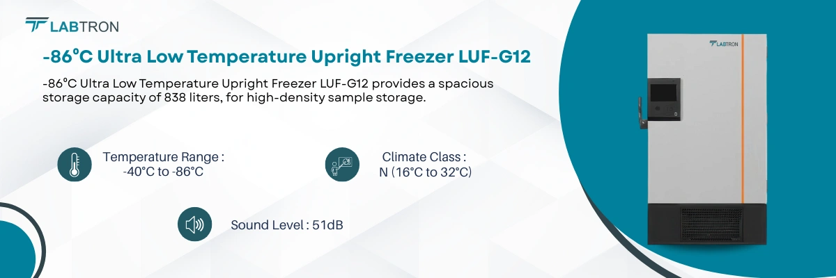 -86⁰C Ultra Low Temperature Upright Freezer LUF-G12 | Temperature Range--40°C to -86°C | Climate Class-N (16°C to 32°C)
