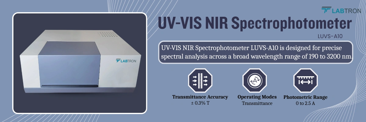 UV-VIS NIR Spectrophotometer LUVS-A10 | Light Source Deuterium lamp, Tungsten Bromide lamp | Wavelength Range 190 to 3200 nm (250 to 2500 nm using integrated sphere)