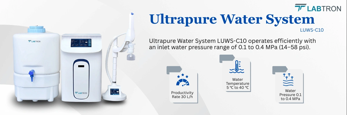Ultrapure Water System LUWS-C10 | Productivity Rate: 30 L/h | Water Temperature: 5 ℃ to 40 ℃ 
