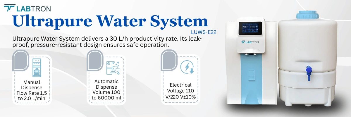 Ultrapure Water System LUWS-E22 | Manual Dispense Flow Rate: 1.5 to 2.0 L/min | Automatic Dispense Volume: 100 to 60000 ml