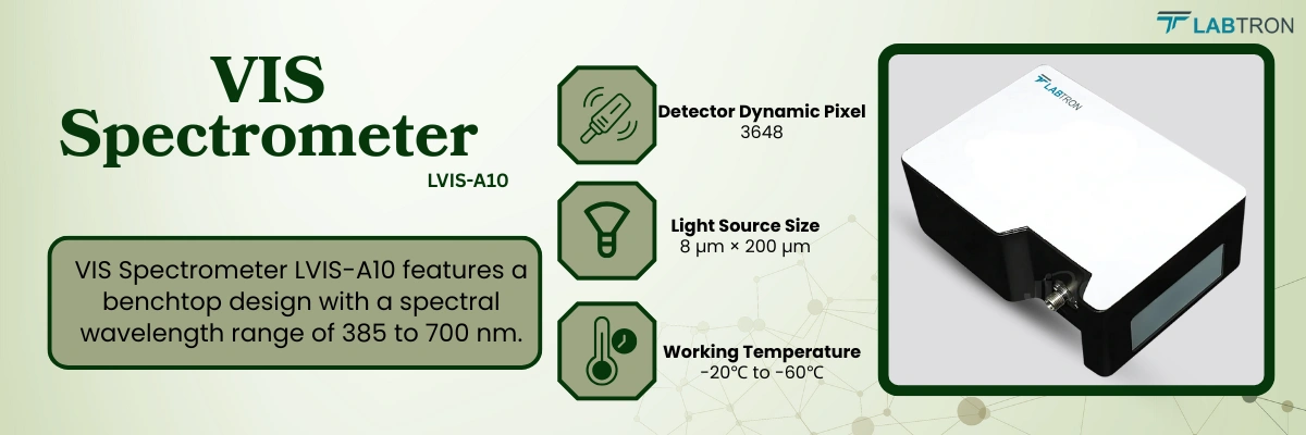 VIS Spectrometer LVIS-A10 | Detector Dynamic Pixel	3648 | Light Source Size	8 µm × 200 µm | Working Temperature	-20℃ to -60℃