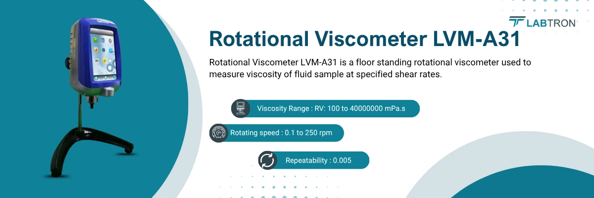 Rotational Viscometer LVM-A31 | Viscosity Range : RV: 100 to 40000000 mPa.s | Rotating speed : 0.1 to 250 rpm