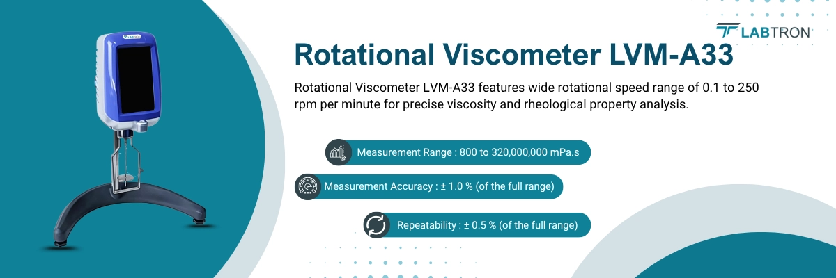 Rotational Viscometer LVM-A33 | Measurement Range : 800 to 320,000,000 mPa.s | Measurement Accuracy : ± 1.0 % (of the full range)
