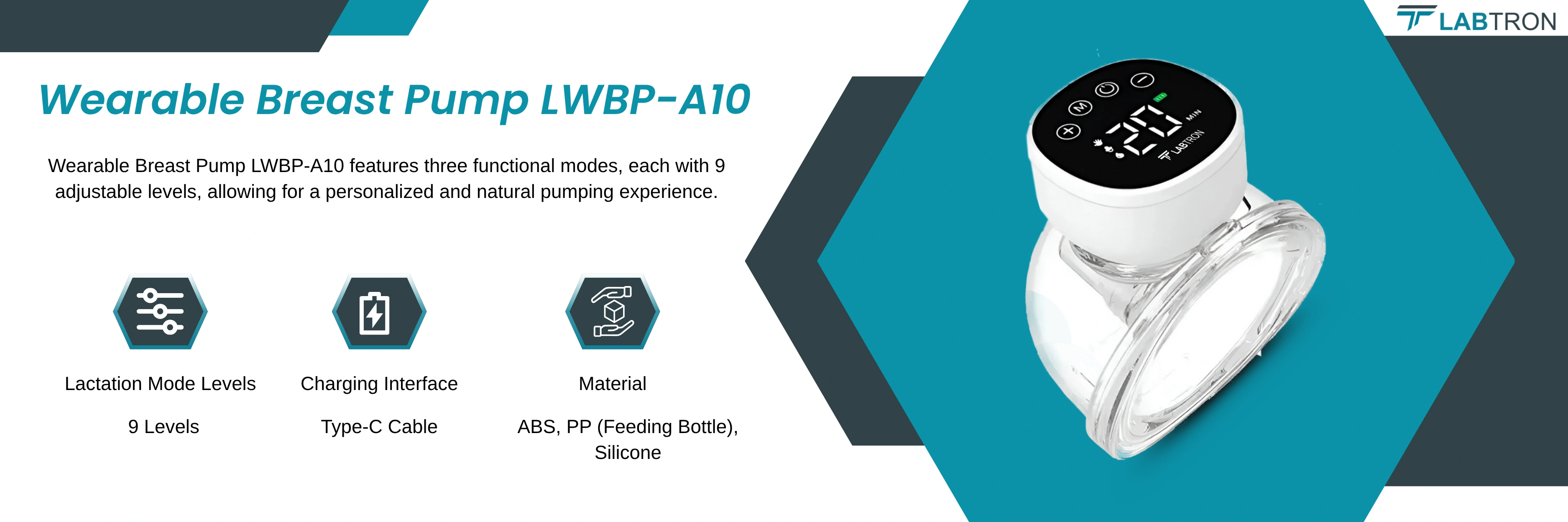 Wearable Breast Pump LWBP-A10 | Lactation Mode Levels: 9 Levels | Charging Interface: Type-C Cable