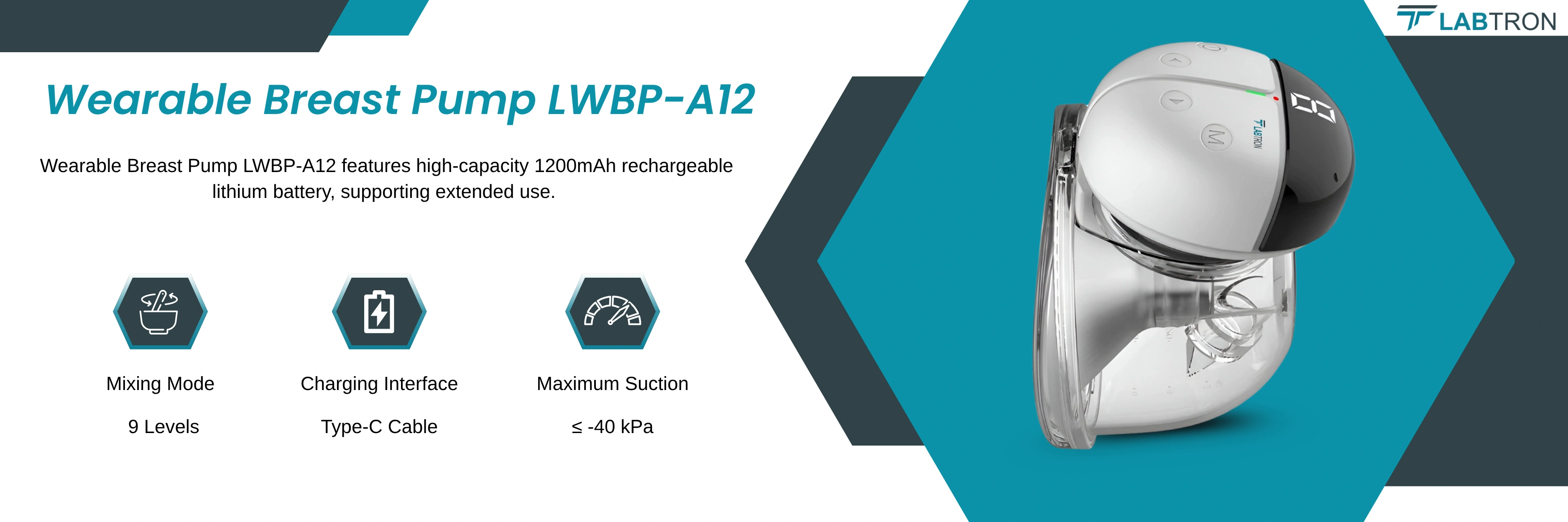 Wearable Breast Pump LWBP-A12 | Mixing Mode: 9 Levels | Charging Interface: Type-C Cable