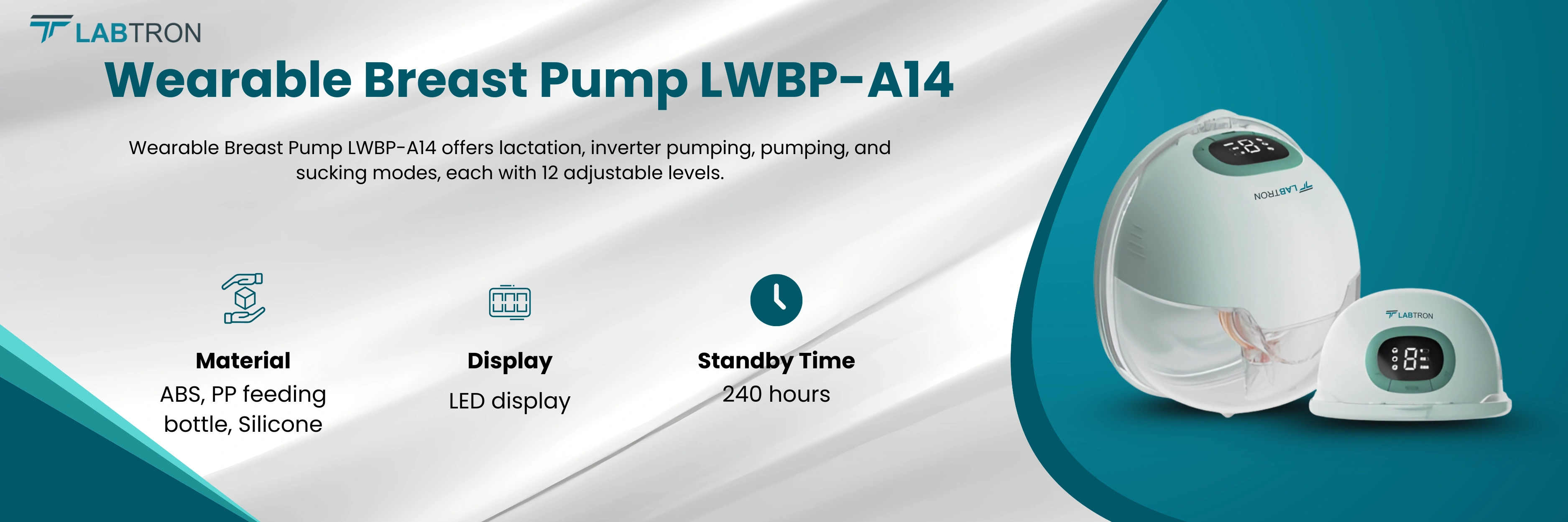 Wearable Breast Pump LWBP-A14 | Material: ABS, PP feeding bottle, Silicone | Display: LED display 