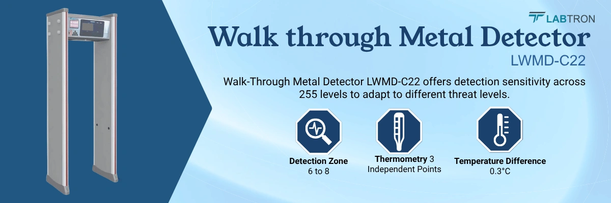 Walk-Through Metal Detector LWMD-C22 | Detection Zone-6 to 8 | Thermometry-3 Independent Points
