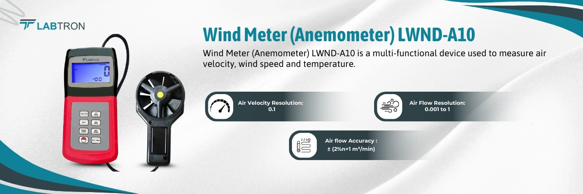 Wind Meter (Anemometer) LWND-A10 | Air Velocity Resolution:0.1 | Air Flow Resolution:0.001 to 1
