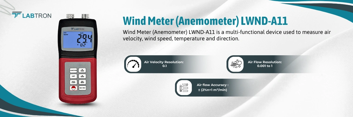 Wind Meter (Anemometer) LWND-A11 | Air Velocity Resolution:0.1 | Air Flow Resolution:0.001 to 1