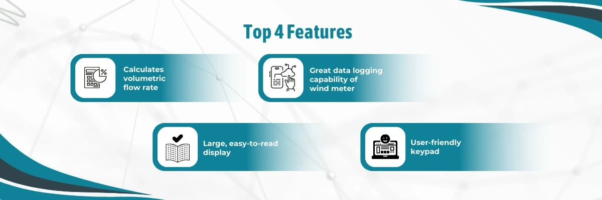 Wind Meter (Anemometer) LWND-A21 | Calculates volumetric flow rate | Great data logging capability of wind meter