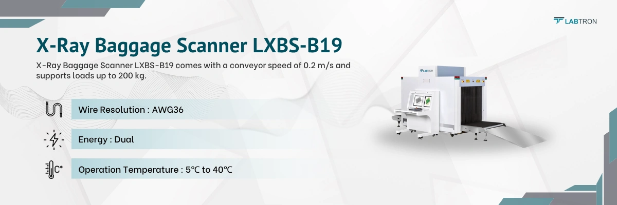 X-Ray Baggage Scanner LXBS-B19 | Wire Resolution : AWG36 | Operation Temperature : 5℃ to 40℃