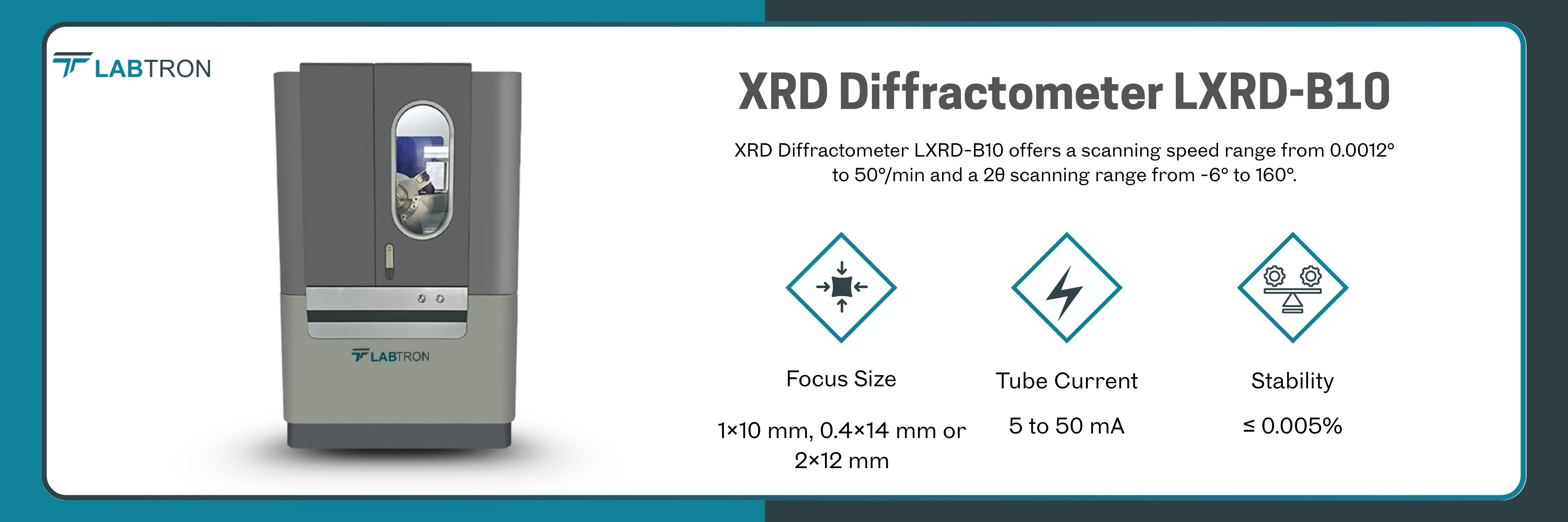 XRD Diffractometer LXRD-B10 _ Focus Size - 1×10 mm, 0.4×14 mm or 2×12 mm.
